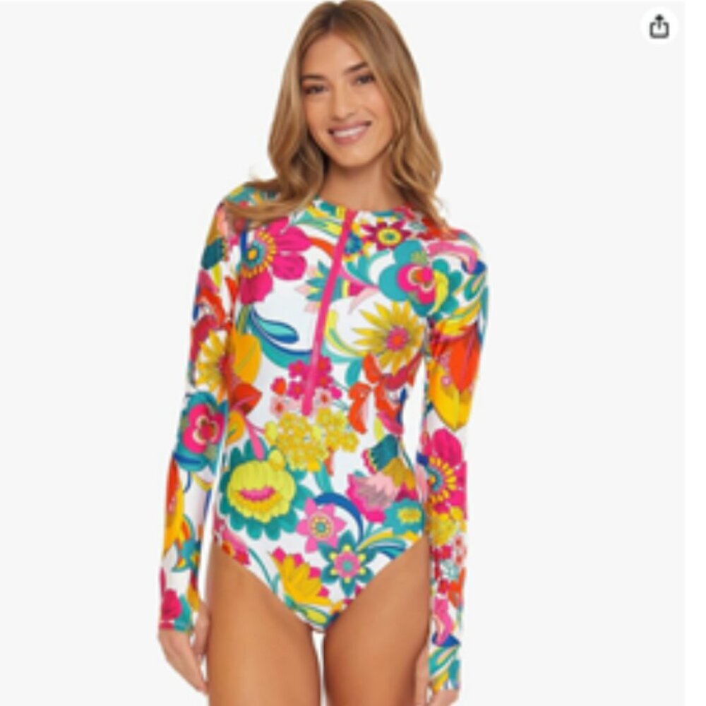 Trina Turk Paddle Suit Rash Guard Fontaine Pop Art Swimsuit Coverup NWT
